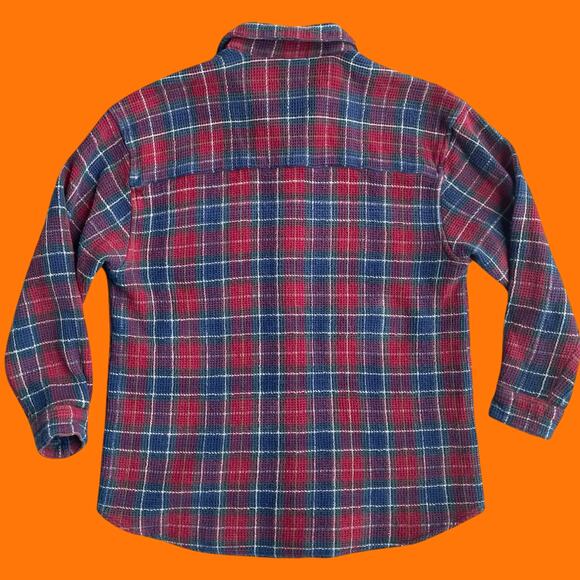 90's vintage textured plaid flannel button up collared long sleeve blouse LARGE - Picture 6 of 9